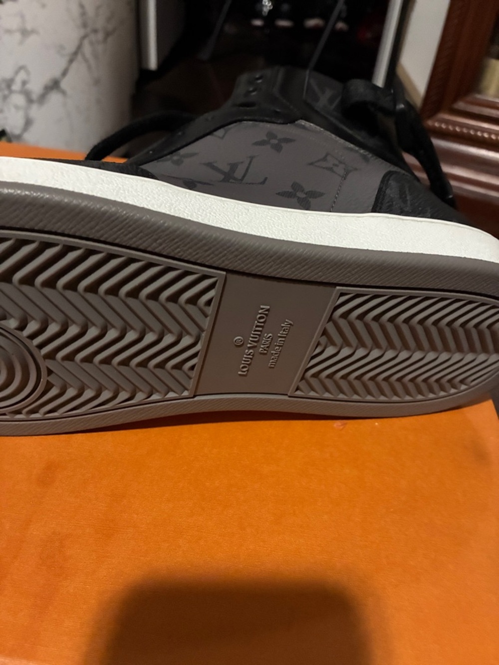 Louis Vuitton Men's High-Top Sneaker in Black and Gray Monogram - Picture 6 of 10